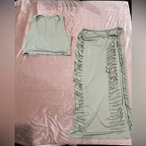 Sage Green 2-Piece Set – Braided Side & Front  Cut-Out/ braided skirt